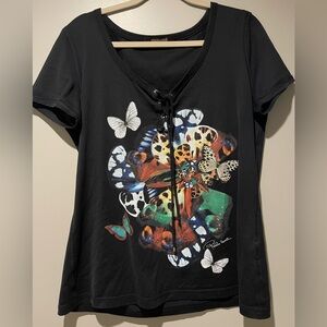 Roberto Cavalli Black Butterfly Print Top